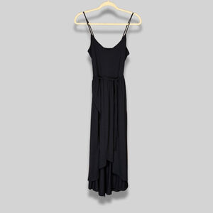Susana Monaco Midi Wrap Dress High-Low Hem Spaghetti Strap Self-Tie Black Small